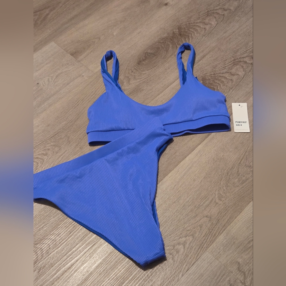 Ribbed Scoop Bikini Set in Cobalt Blue - Picture 3 of 6